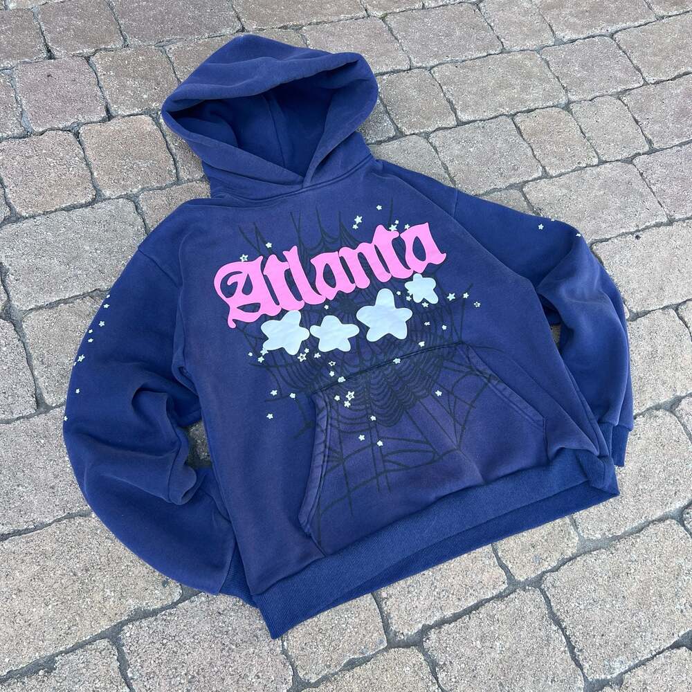 SP5DER ATLANTA Puff Print Purple Blue Pink Starry Hoodie Medium